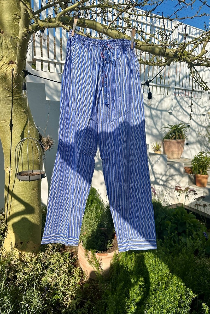 French Pyjama Pants - Poppy On Blue - Gawjus
