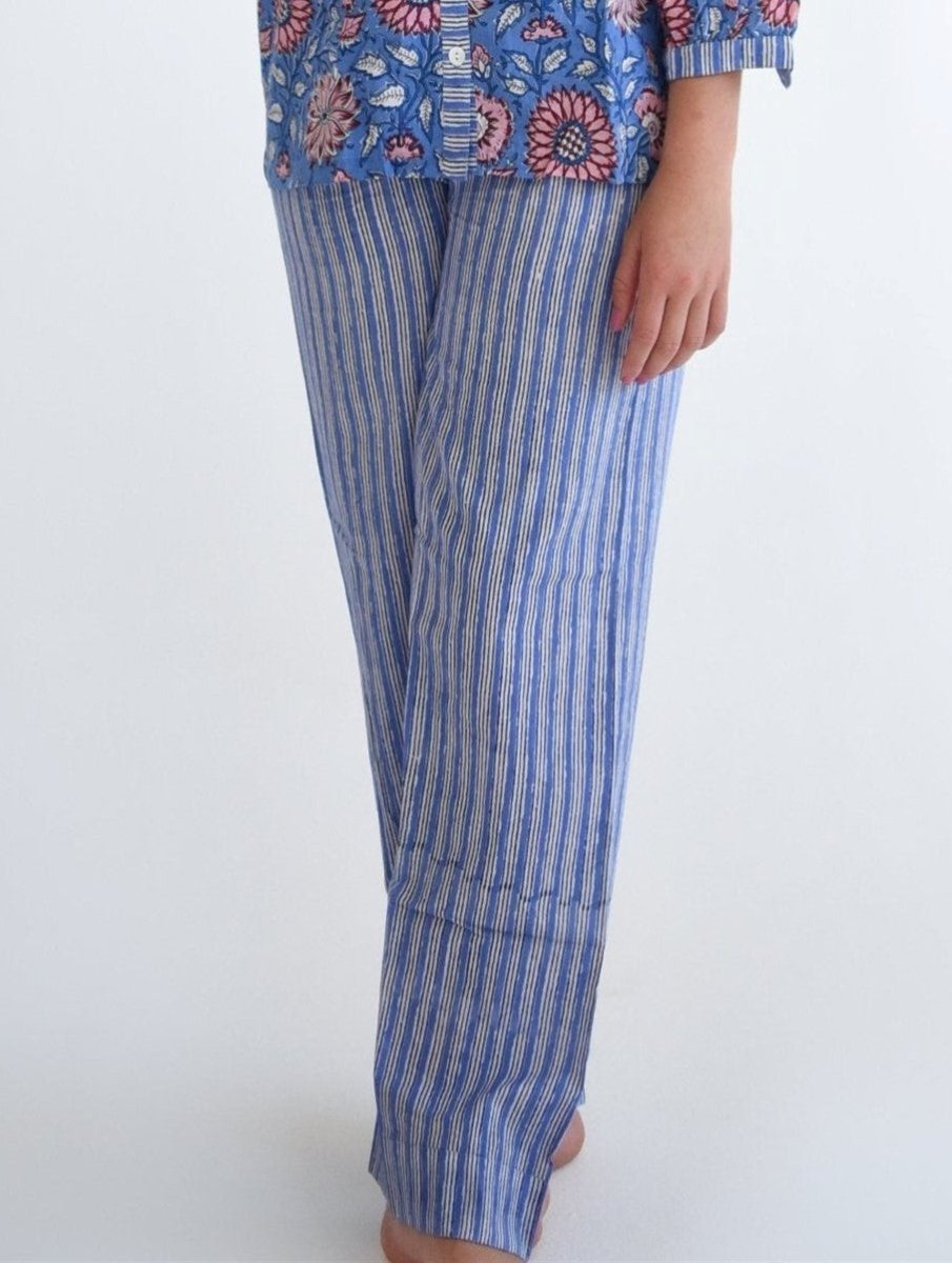 French Pyjama Pants - Poppy On Blue - Gawjus
