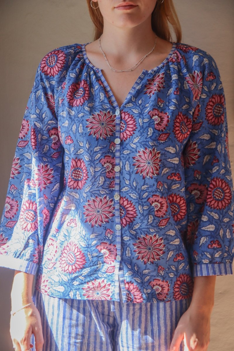 Frenchie Pyjamas - Poppy On Blue - Gawjus