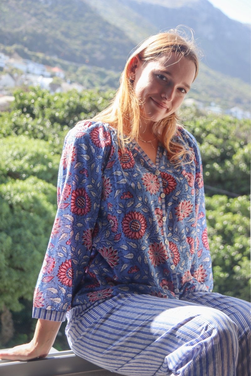 Frenchie Pyjamas - Poppy On Blue - Gawjus