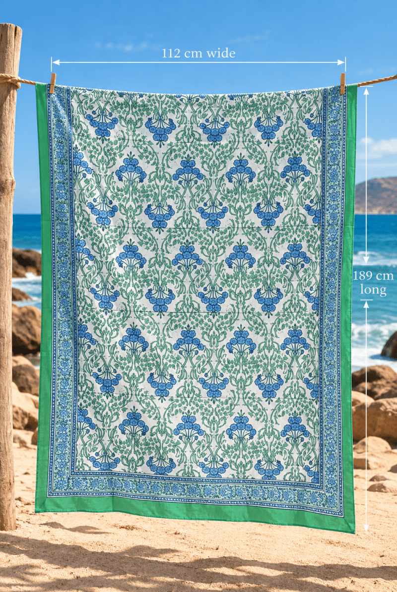 Gawjus Beach Sarong - Blue & Green Blossom - Gawjus