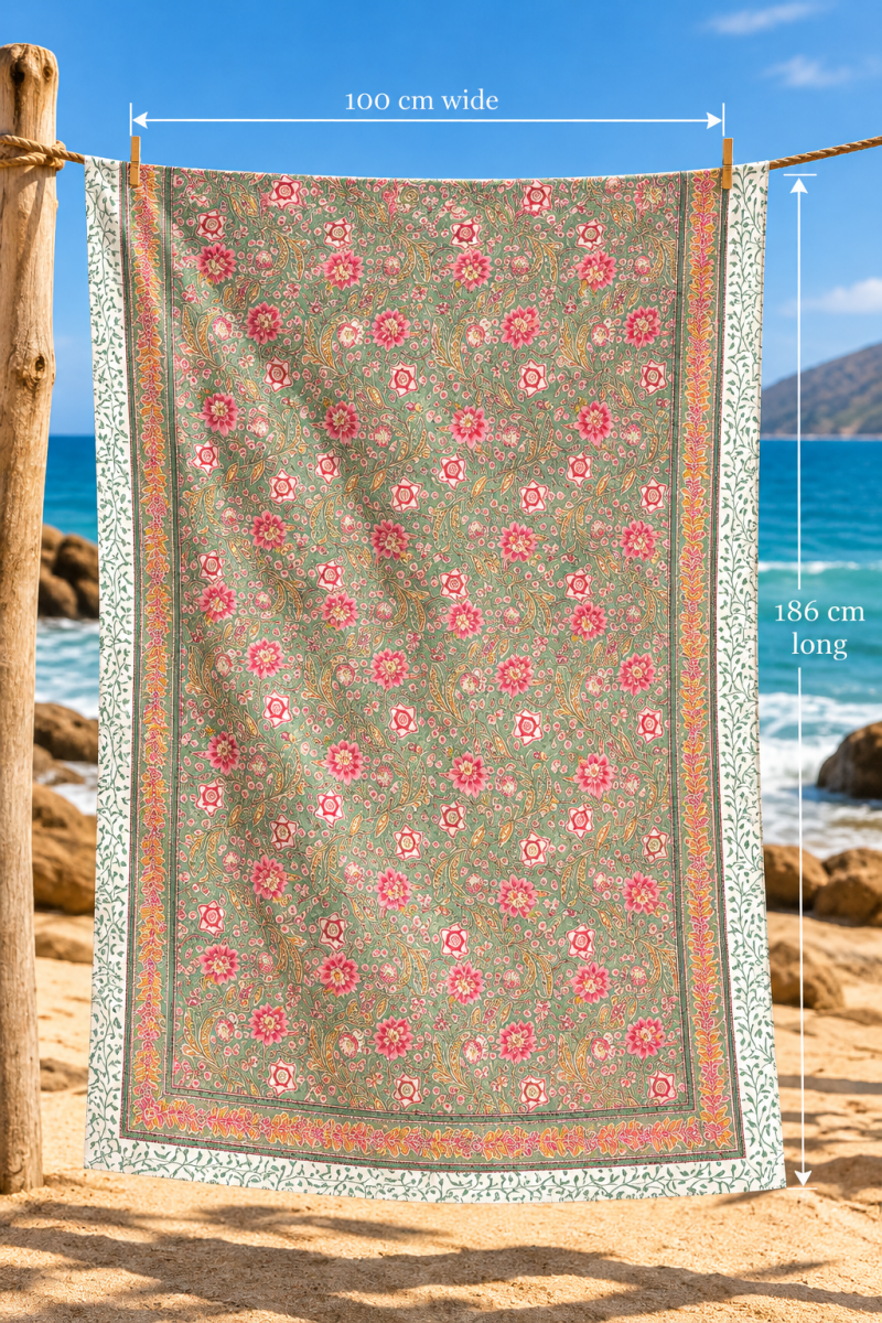 Gawjus Beach Sarong - Dark Green and Pink - Gawjus