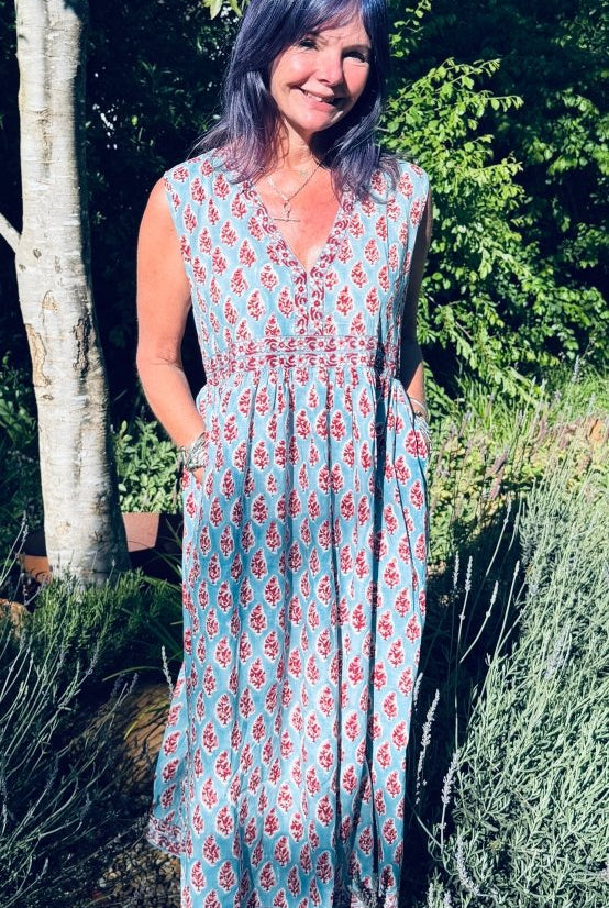 Indian Summer Dress - Raspberry Aqua - Gawjus