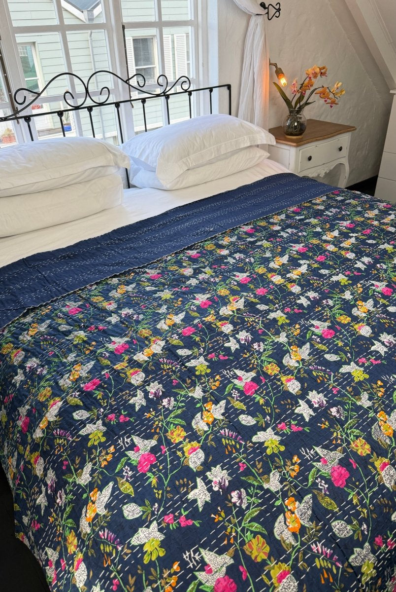 Kantha Blanket - Indigo Blue - Gawjus
