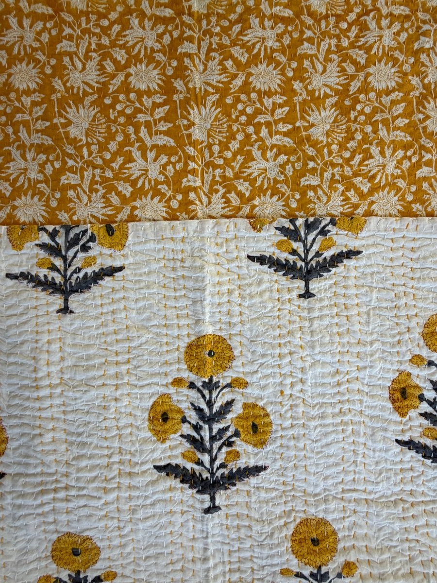 Kantha Blanket - Mustard Marigold - Gawjus