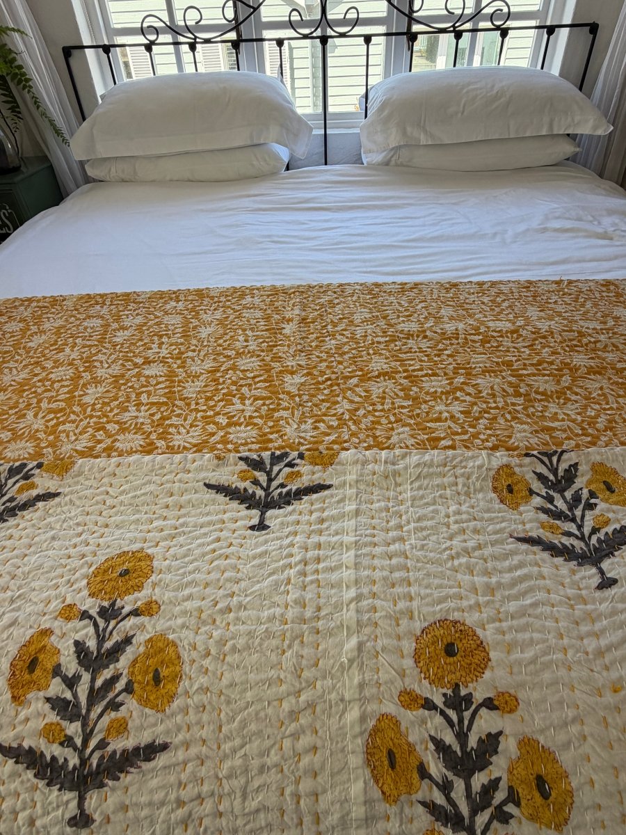 Kantha Blanket - Mustard Marigold - Gawjus