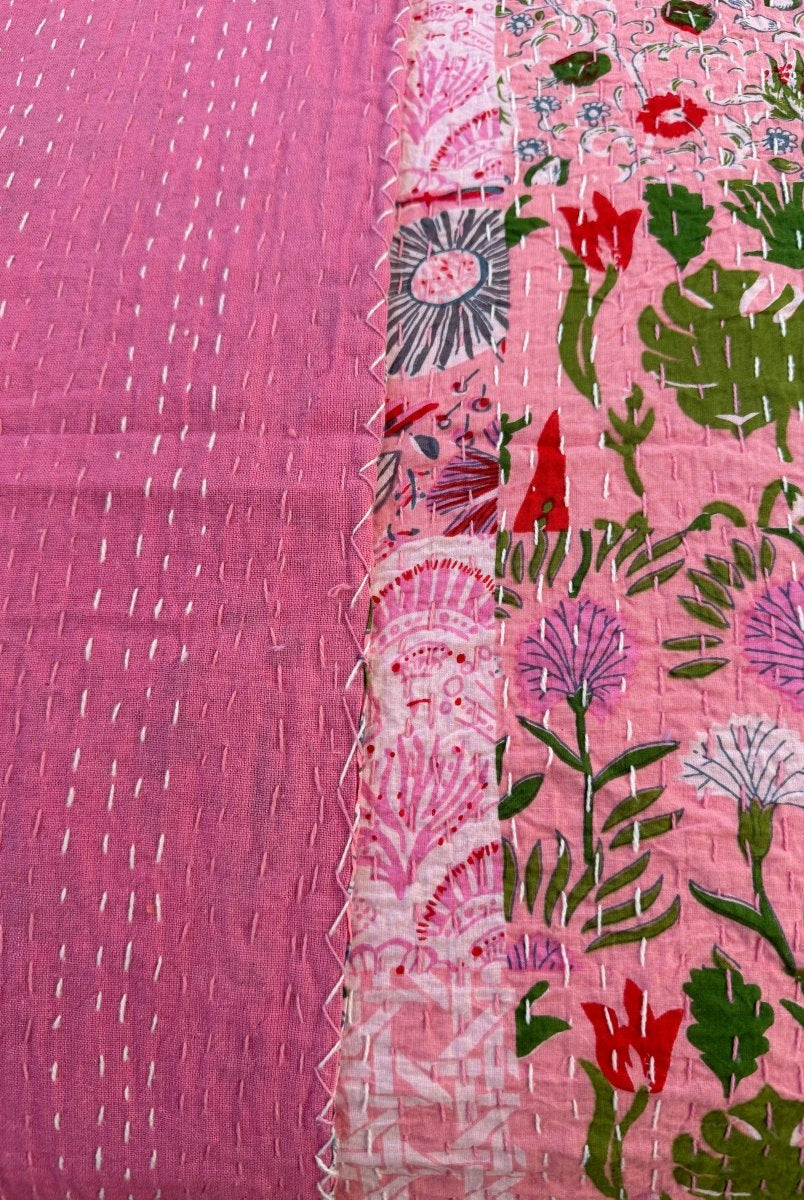 Kantha Blanket - Pink Patch Work - Gawjus