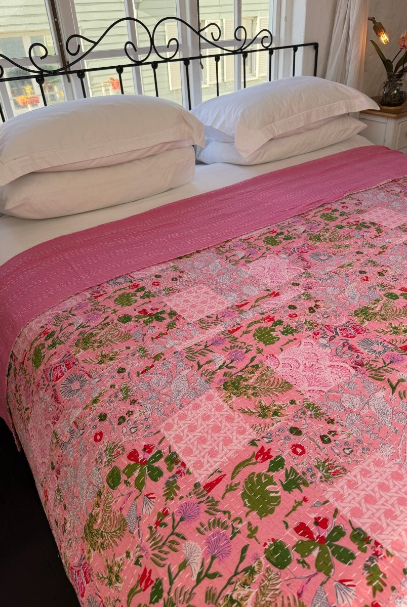 Kantha Blanket - Pink Patch Work - Gawjus