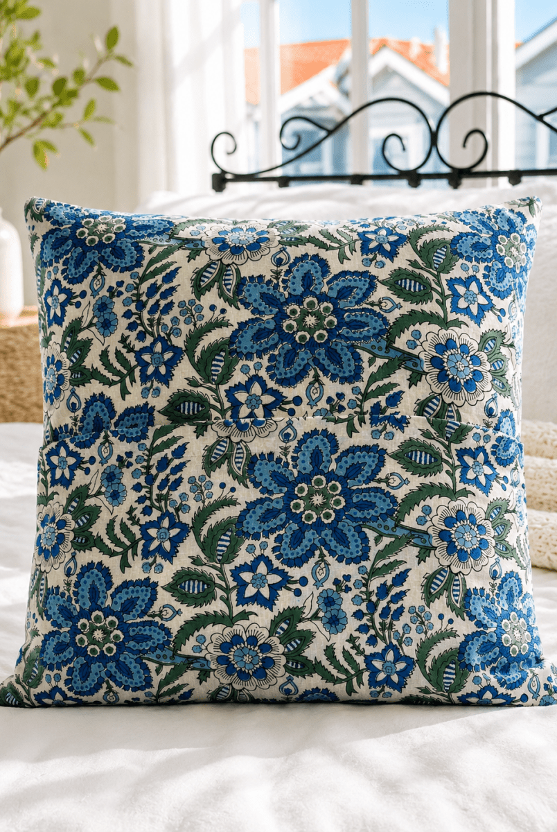 Kantha Pillow Case - Blue Lagoon (50x50) - Gawjus