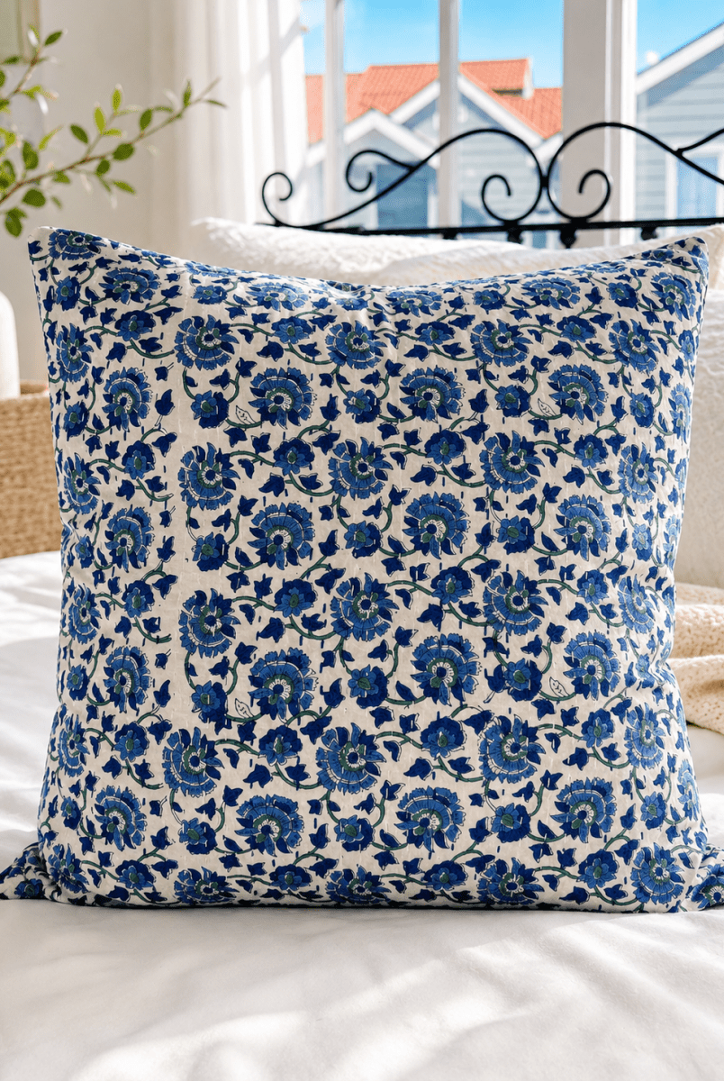 Kantha Pillow Case - Blue Lagoon (50x50) - Gawjus