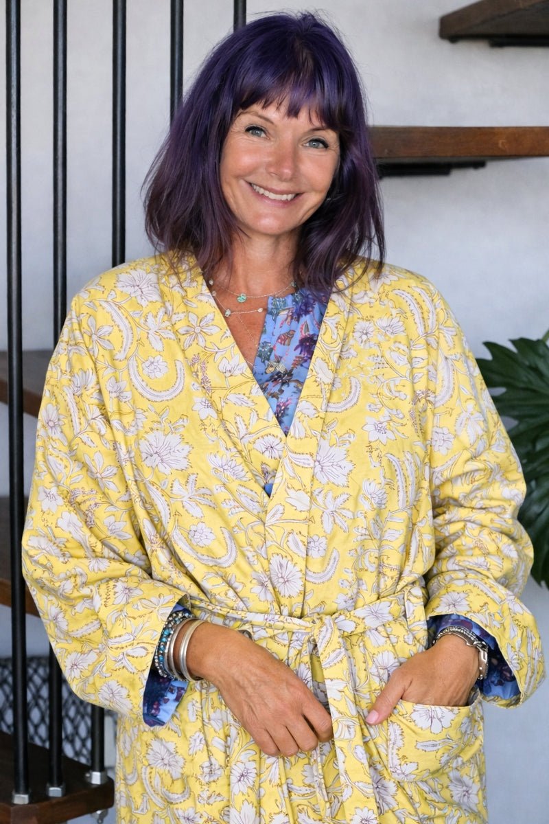 Lavender Blue Reversible Robe - Padded - Gawjus