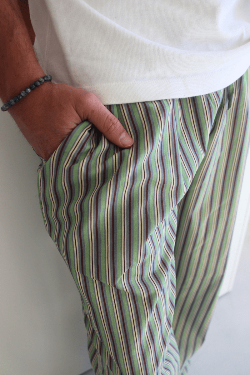 Men's Green Stripe Long Trousers - Gawjus
