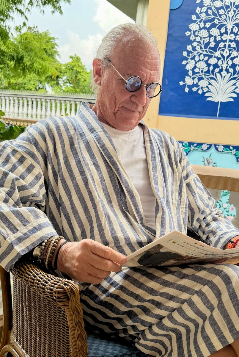 Men’s Handloom Robe - Denim - Gawjus