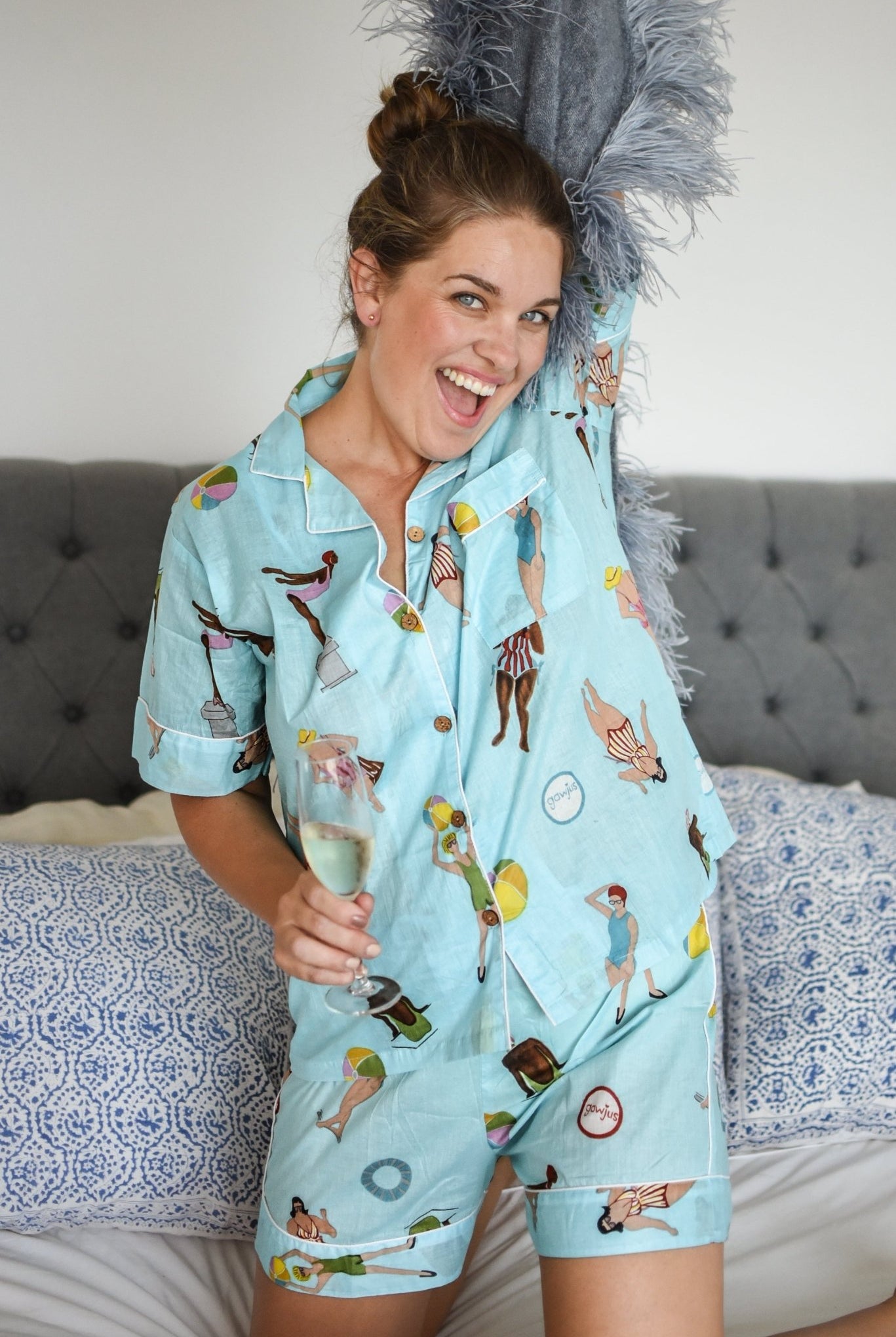 Shorty Pyjamas - Beach White/Blue - Gawjus.CapeTown