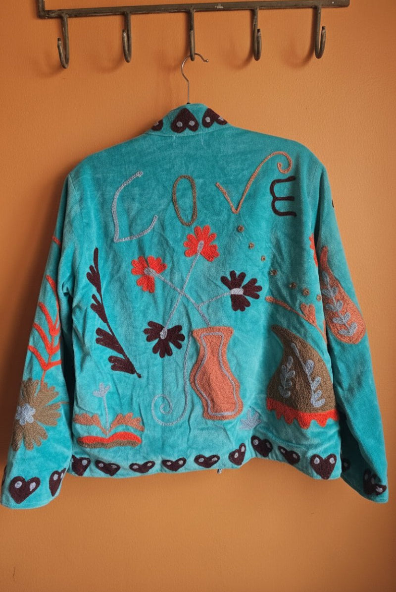 Suzani Embroided Jacket - Blue Love - Gawjus