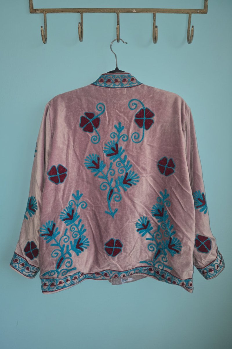 Suzani Embroided Jacket - Blue & Maroon Bloom - Gawjus