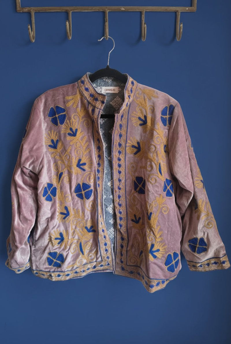 Suzani Embroided Jacket - Blue & Yellow Bloom - Gawjus