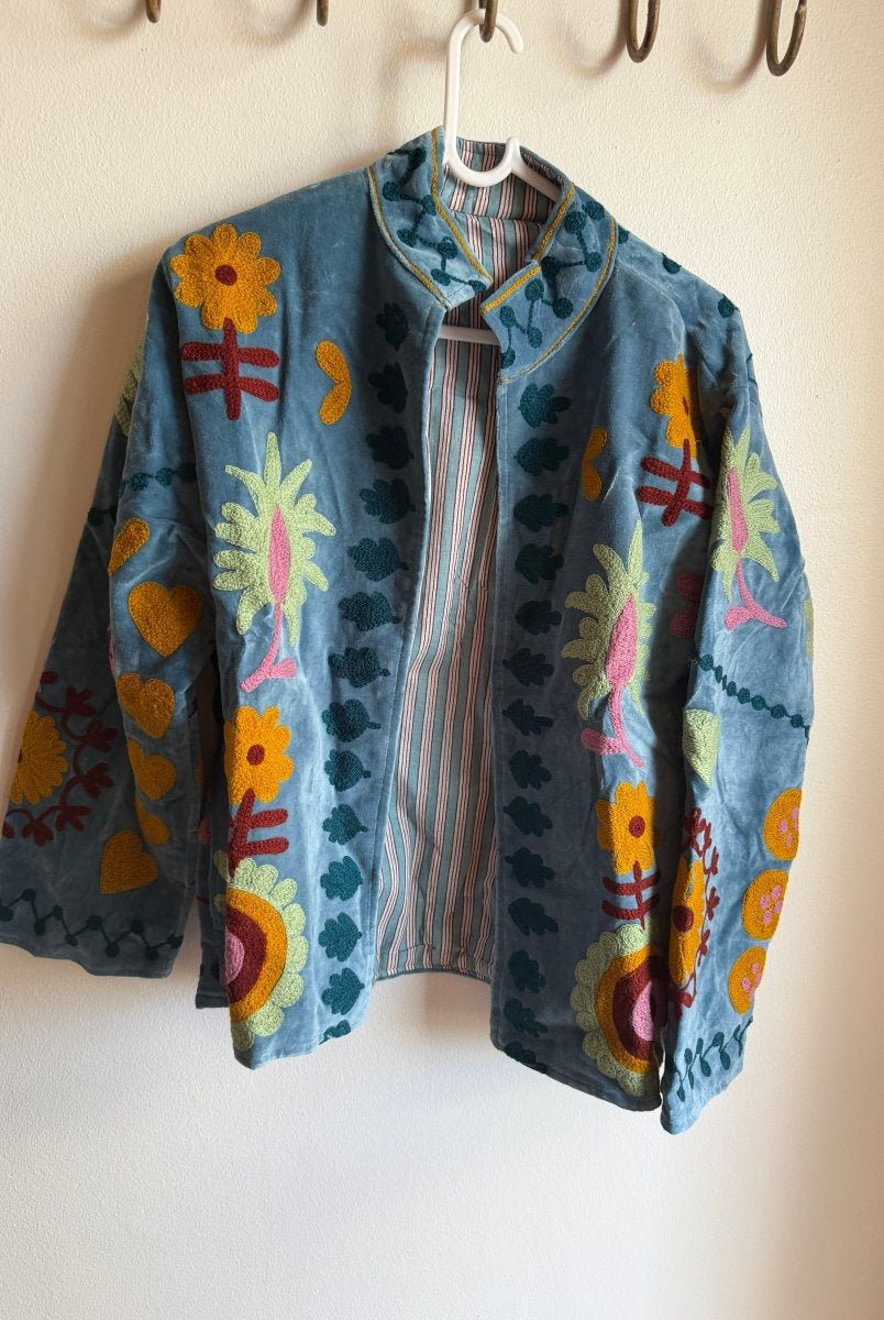 Suzani Embroided Jacket - Blue & Yellow Love - Gawjus