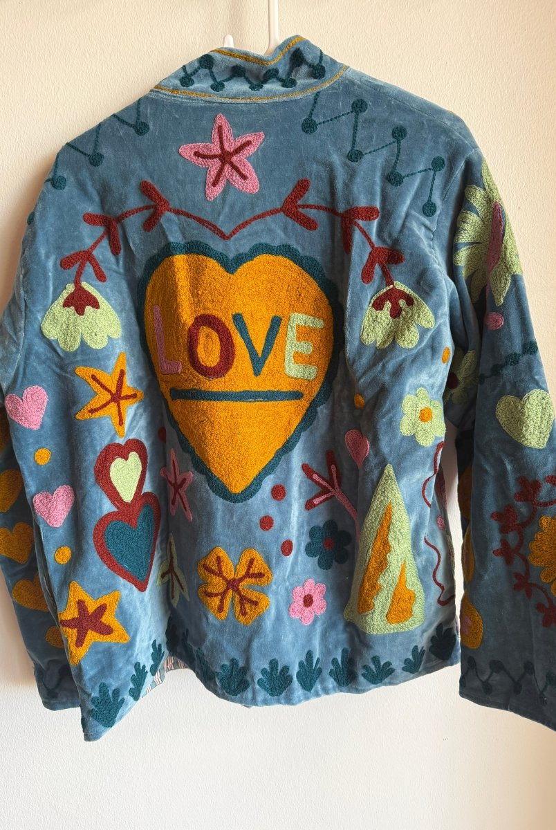 Suzani Embroided Jacket - Blue & Yellow Love - Gawjus