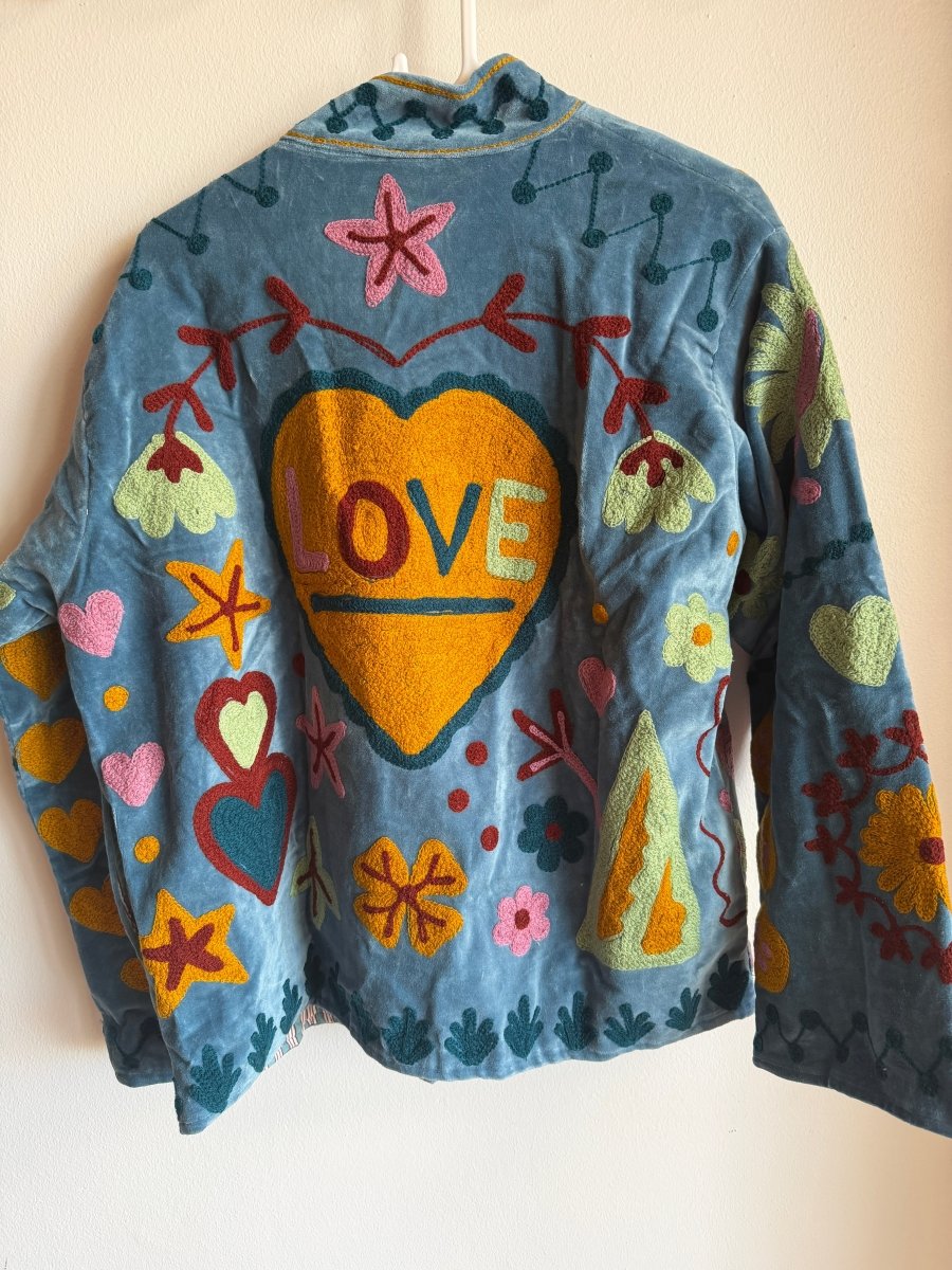 Suzani Embroided Jacket - Blue & Yellow Love - Gawjus