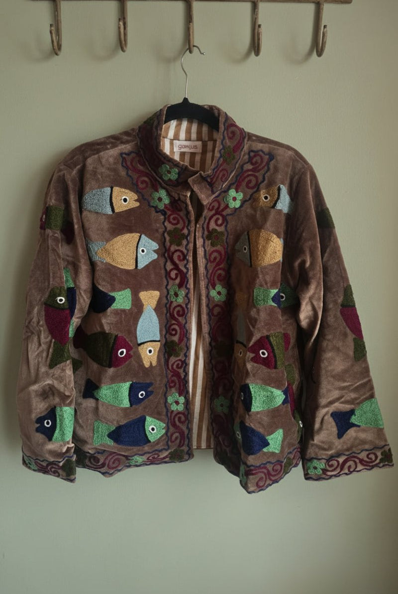 Suzani Embroided Jacket - Brown Sea - Gawjus
