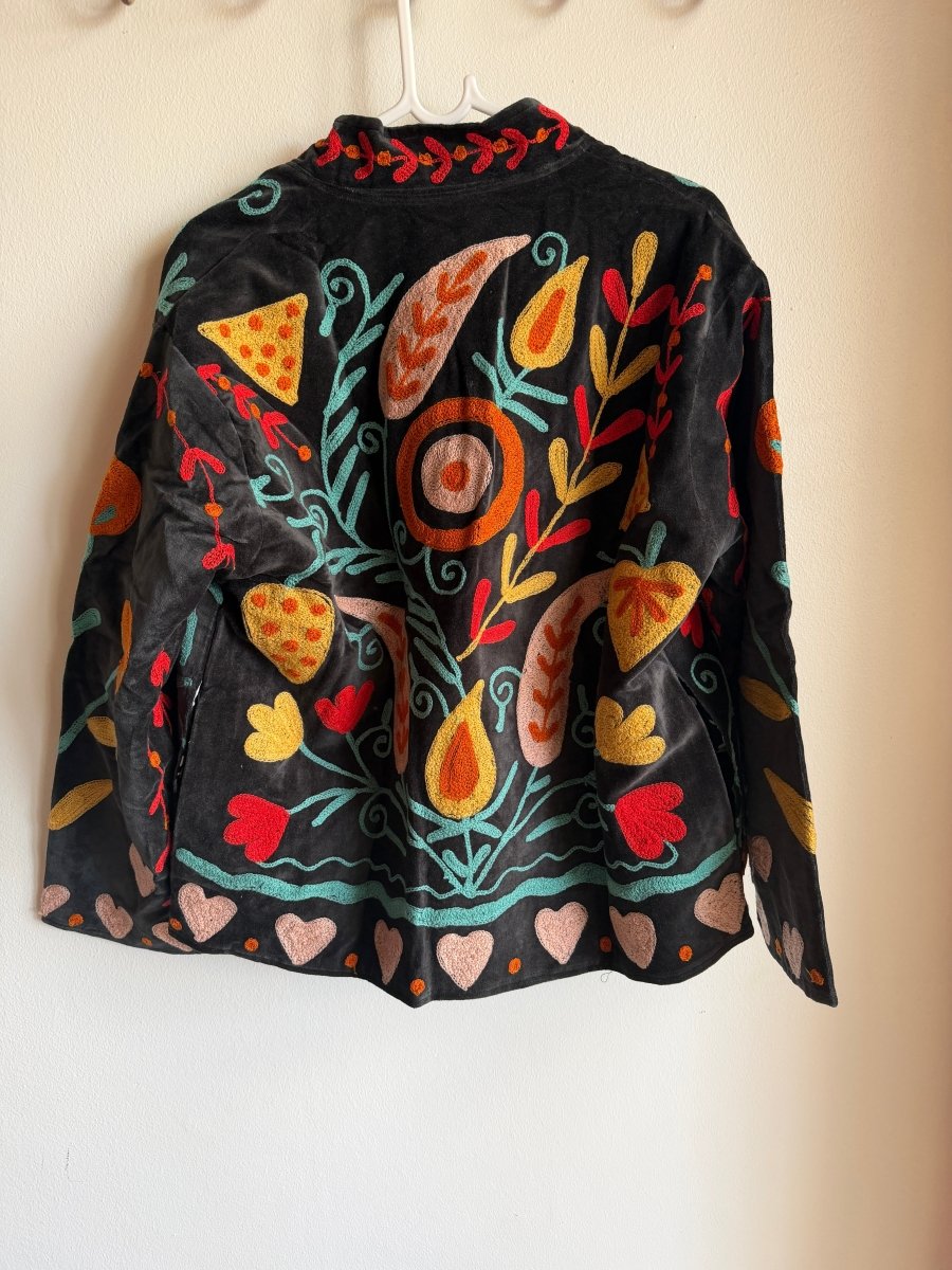 Suzani Embroided Jacket - Charcoal - Gawjus