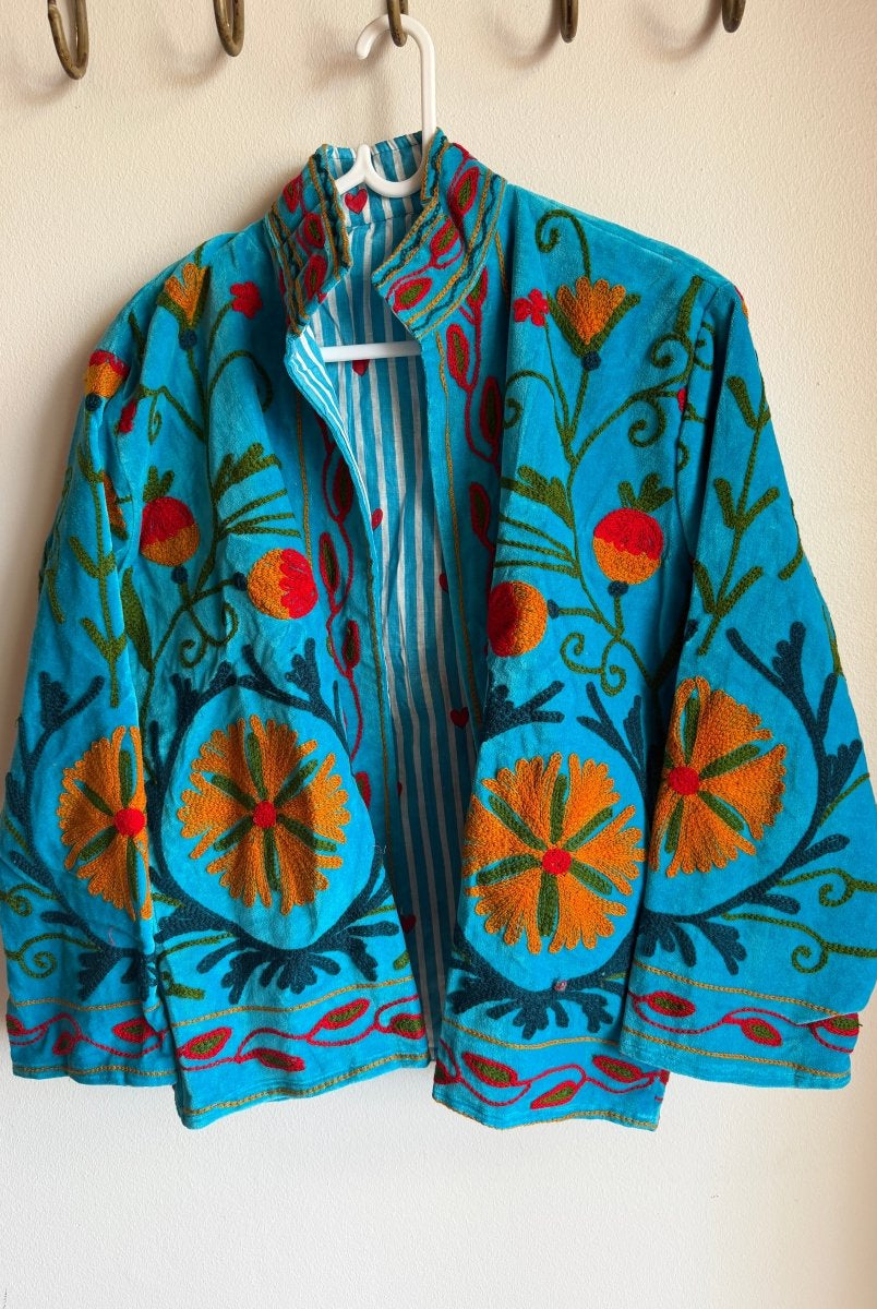 Suzani Embroided Jacket - Mandarin - Gawjus