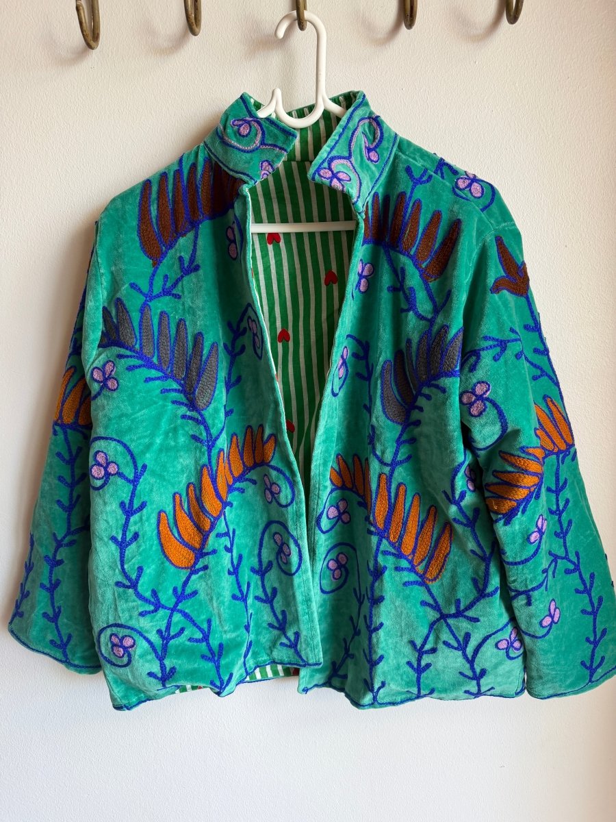 Suzani Embroided Jacket - Orange and Turquoise - Gawjus