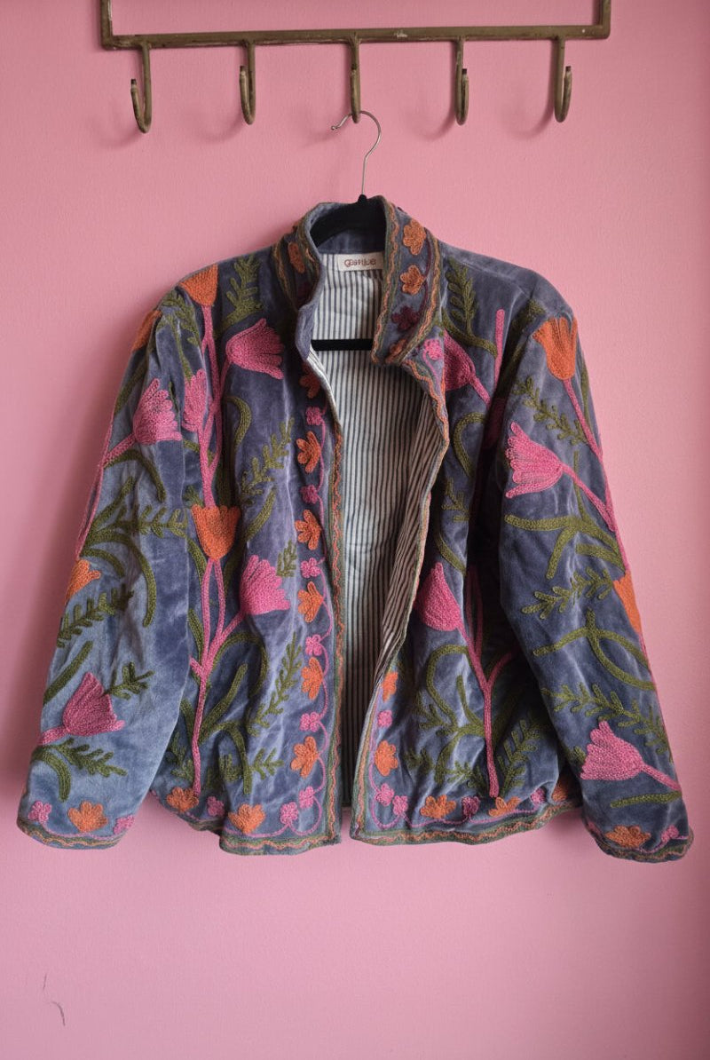 Suzani Embroided Jacket - Purple Bloom - Gawjus