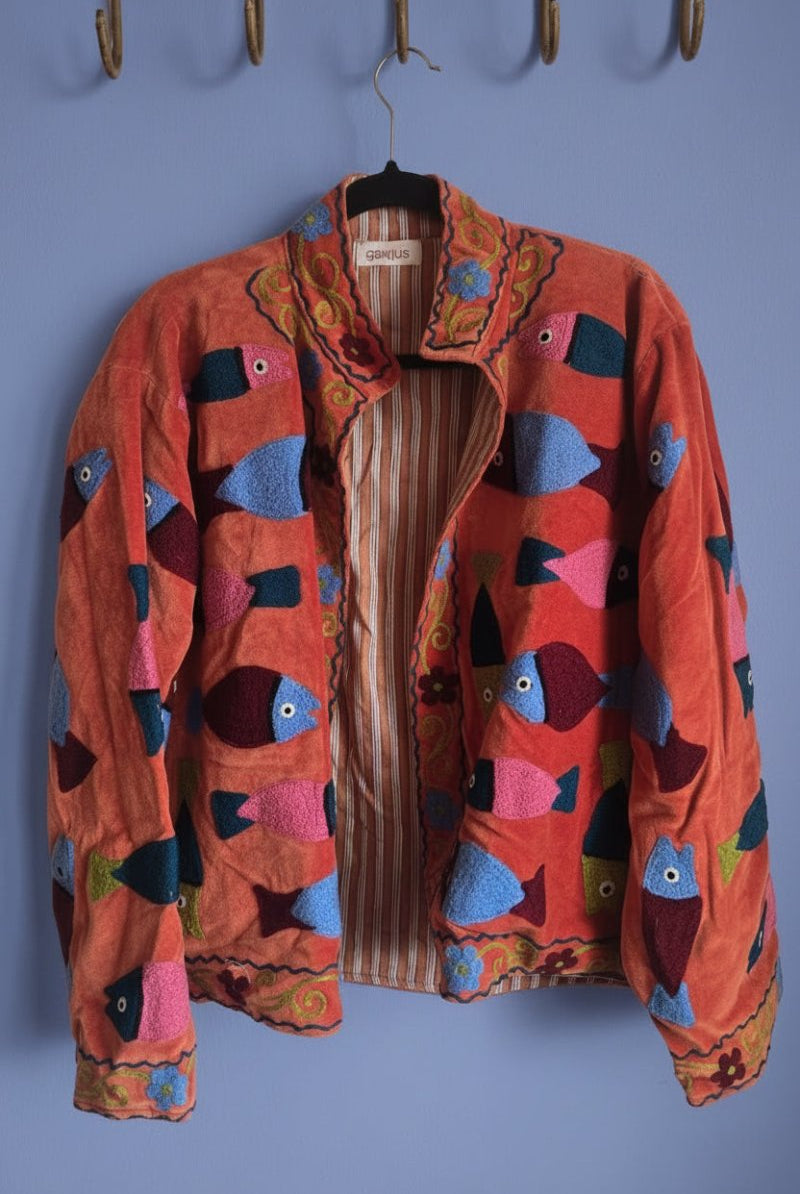 Suzani Embroided Jacket - Red Sea - Gawjus