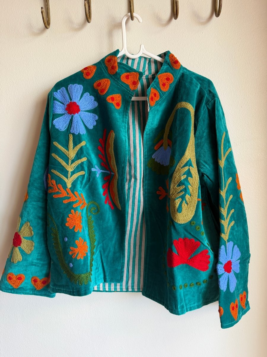 Suzani Embroided Jacket - Turquoise Garden - Gawjus