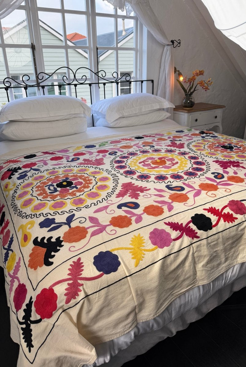 Suzani Kantha - Hand-embroidered Blanket - Five - Gawjus