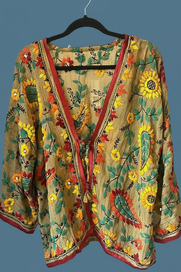 Vintage Phulkari Short - Beige with Multicolour - Gawjus