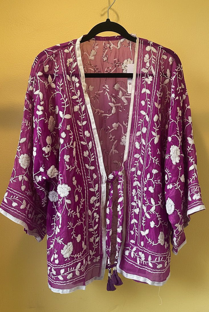 Vintage Phulkari Short - Purple and White - Gawjus