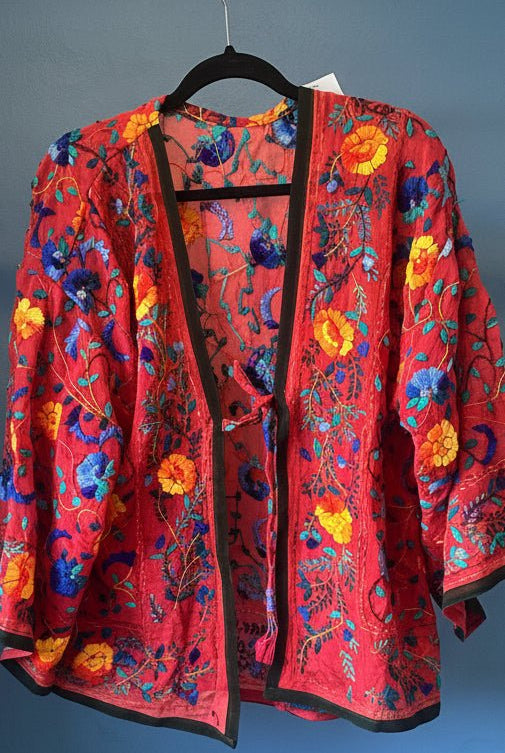 Vintage Phulkari Short - Red and Colourful - Gawjus