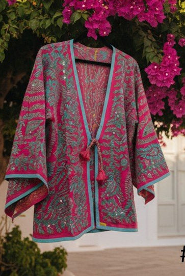 Vintage Phulkari Short Robe - Gawjus