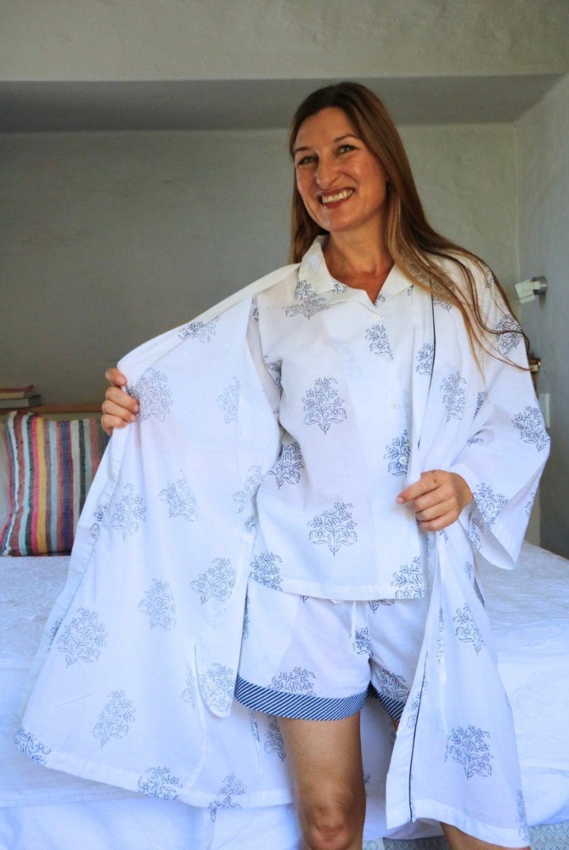 White and Blue Short Robe - Gawjus