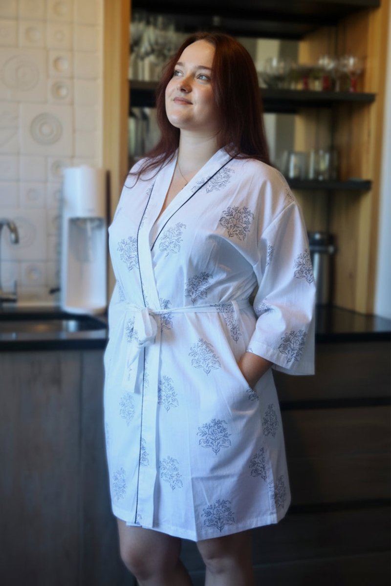 White and Blue Short Robe - Gawjus