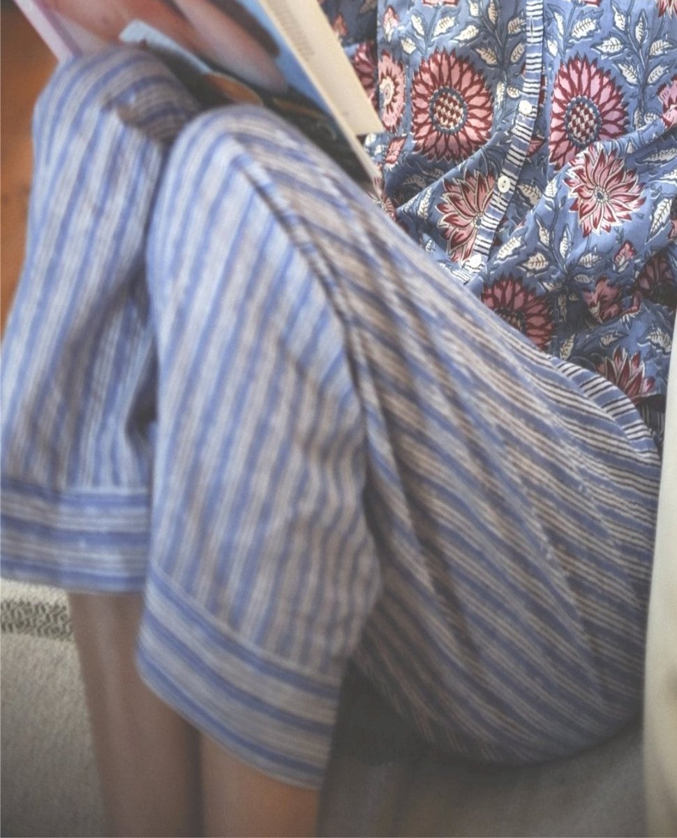 French Pyjama Pants - Poppy On Blue - Gawjus