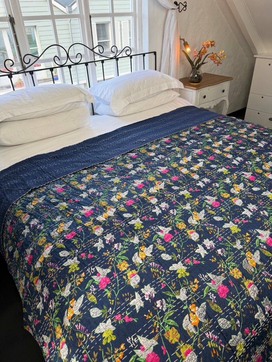 Kantha Blanket - Indigo Blue - Gawjus