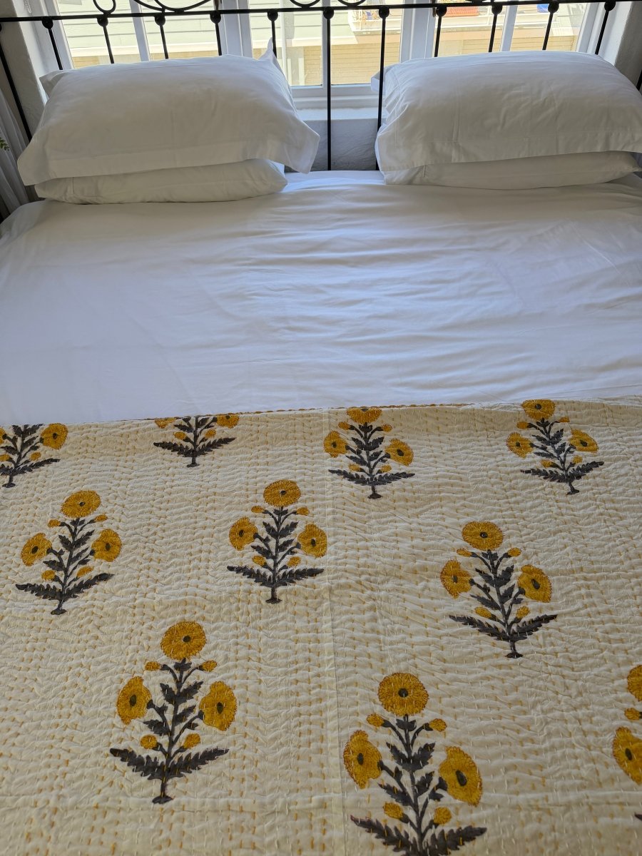 Kantha Blanket - Mustard Marigold - Gawjus