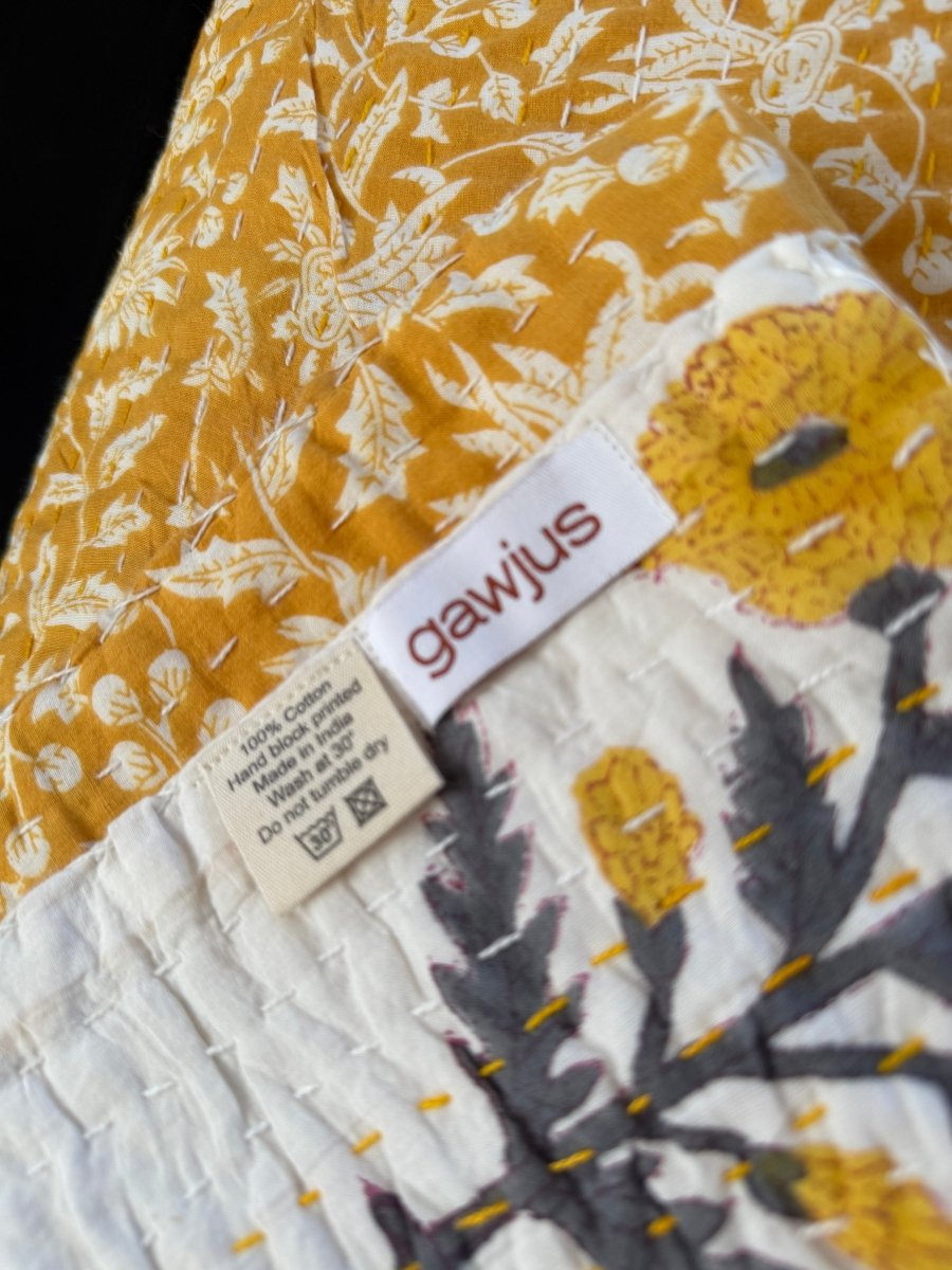 Kantha Blanket - Mustard Marigold - Gawjus