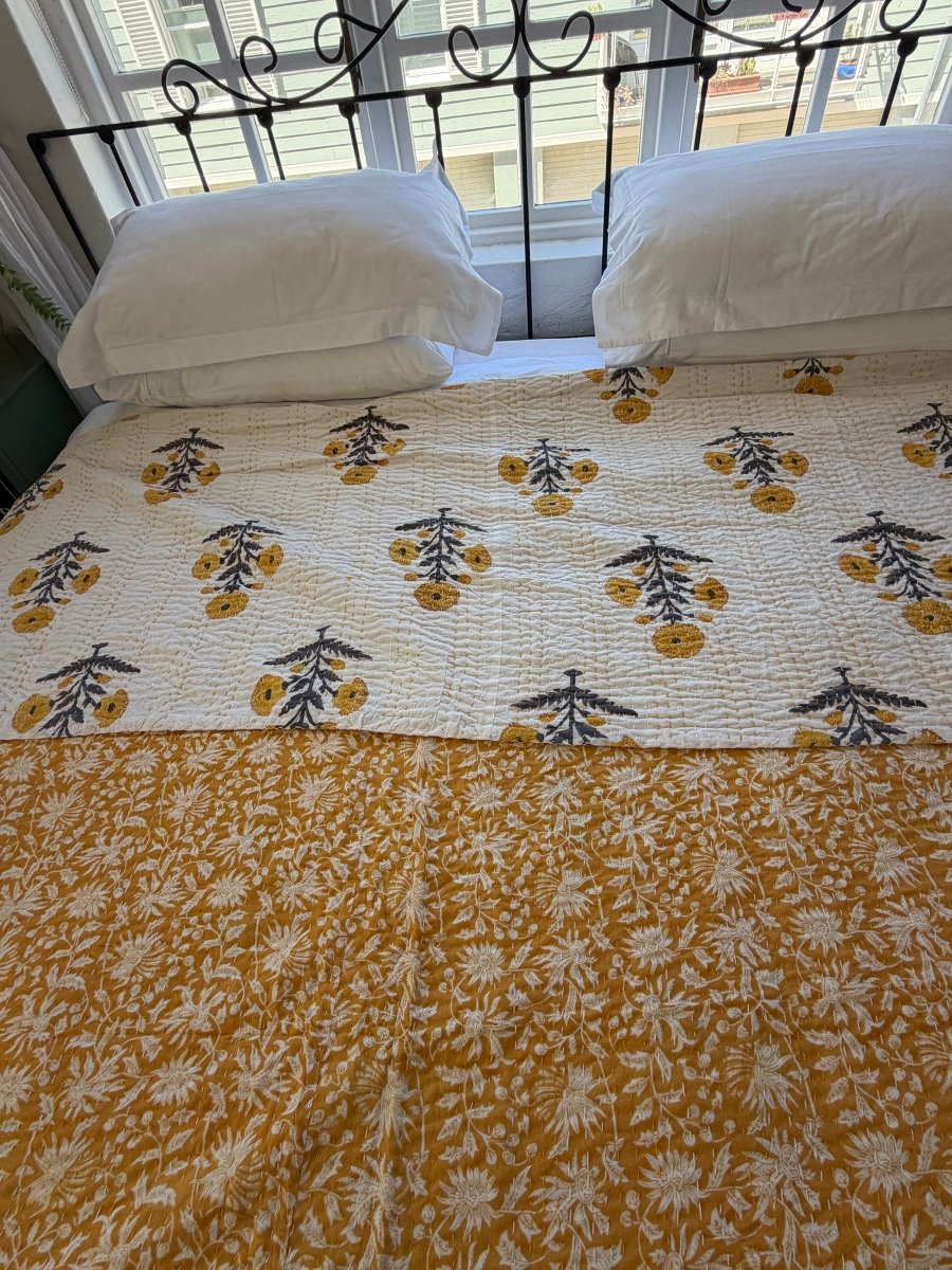 Kantha Blanket - Mustard Marigold - Gawjus