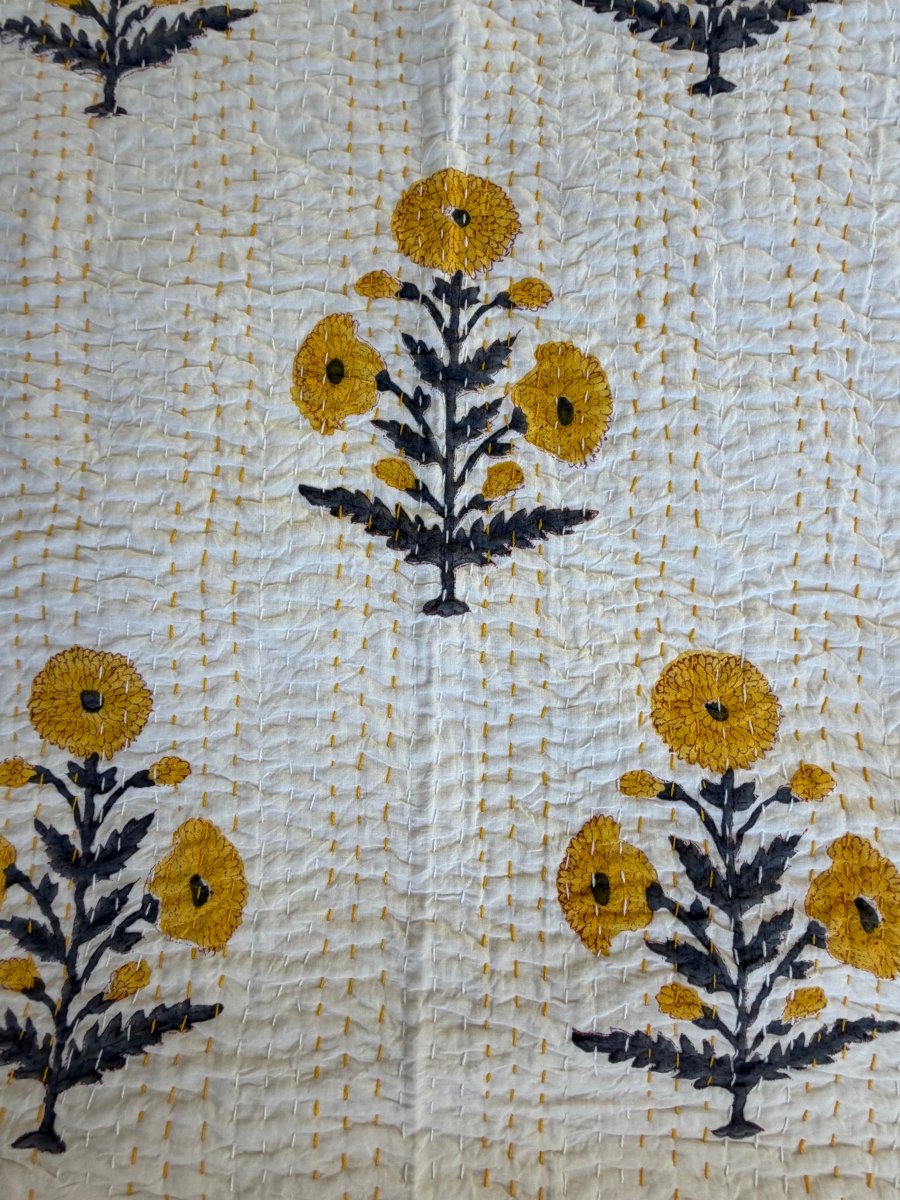 Kantha Blanket - Mustard Marigold - Gawjus