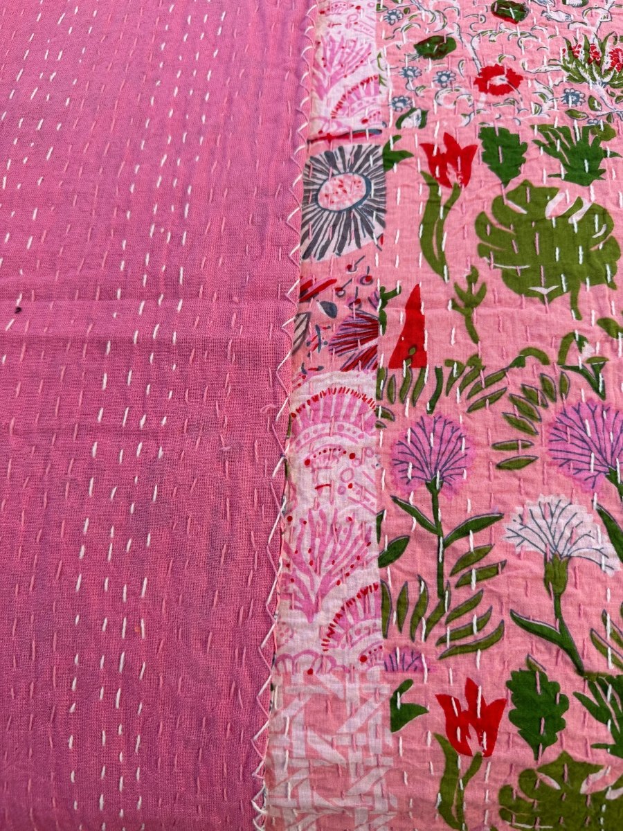 Kantha Blanket - Pink Patch Work - Gawjus