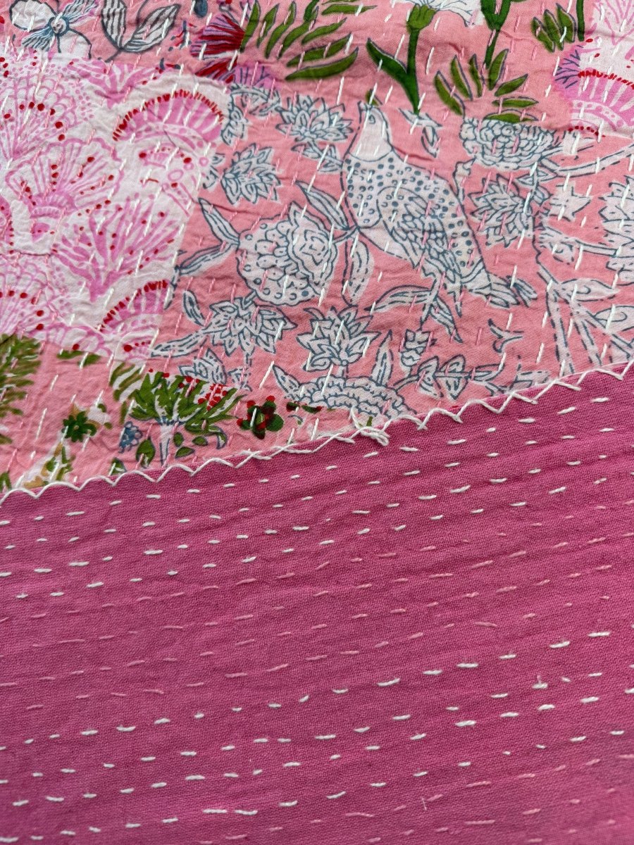 Kantha Blanket - Pink Patch Work - Gawjus