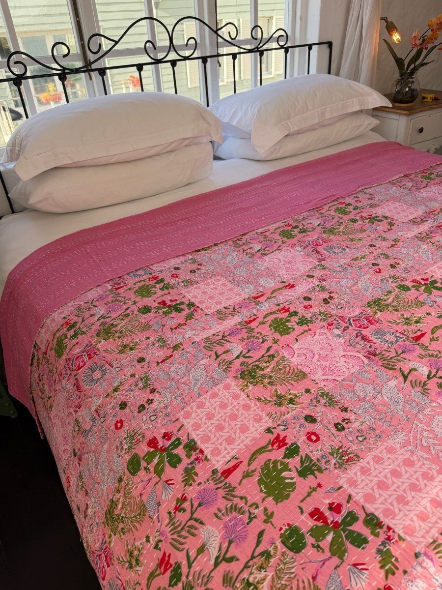 Kantha Blanket - Pink Patch Work - Gawjus