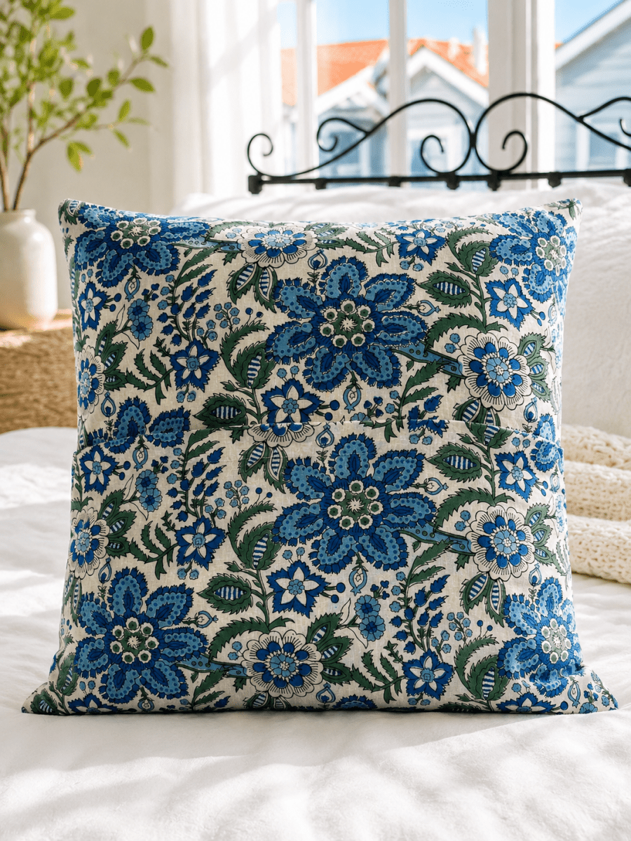 Kantha Pillow Case - Blue Lagoon (50x50) - Gawjus