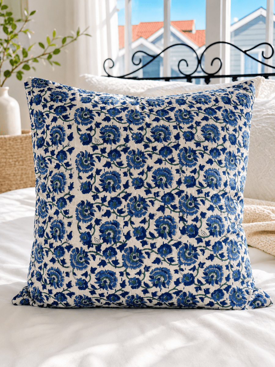 Kantha Pillow Case - Blue Lagoon (50x50) - Gawjus