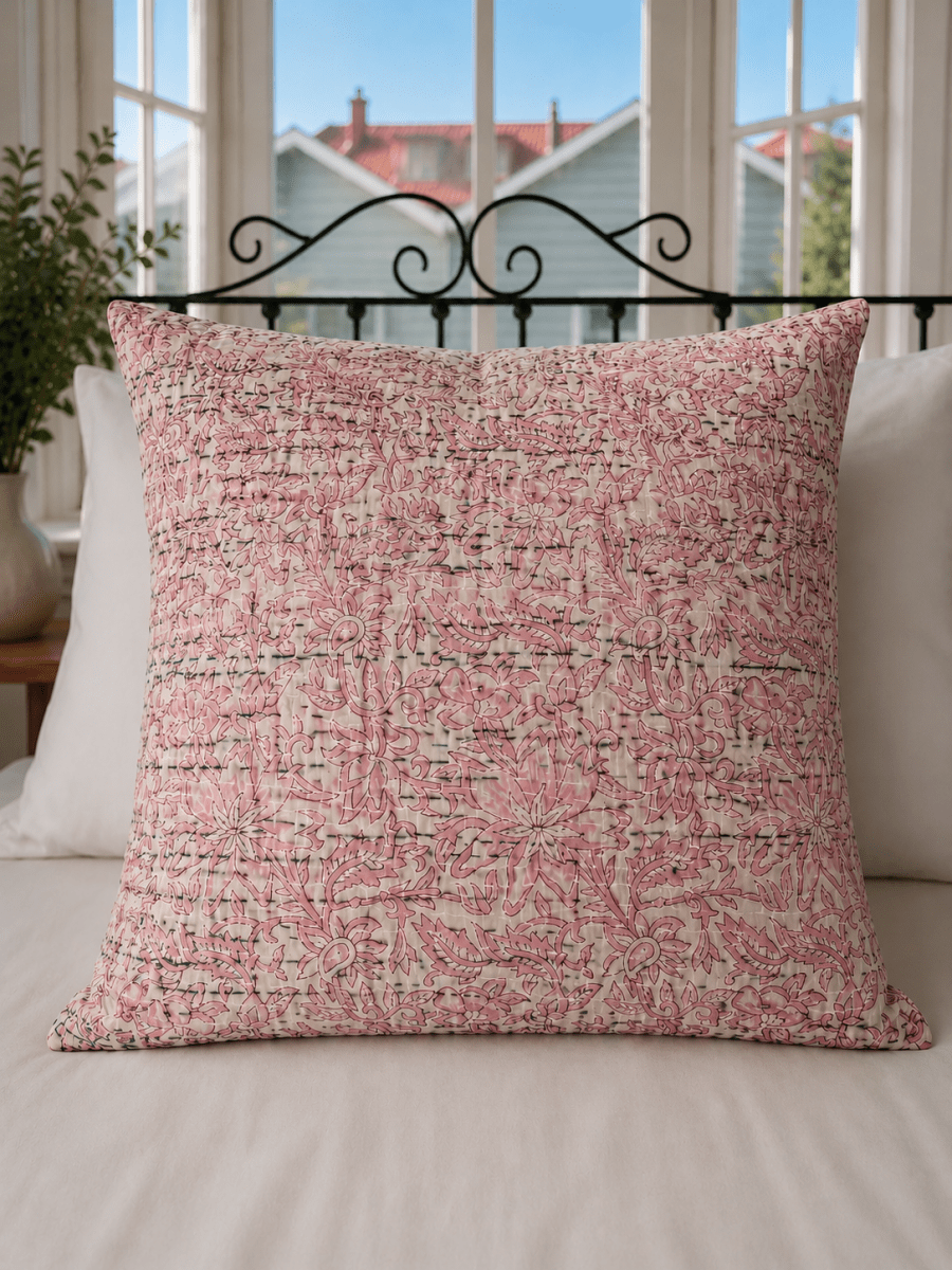 Kantha Pillow Case - Pink Clover (50x50) - Gawjus